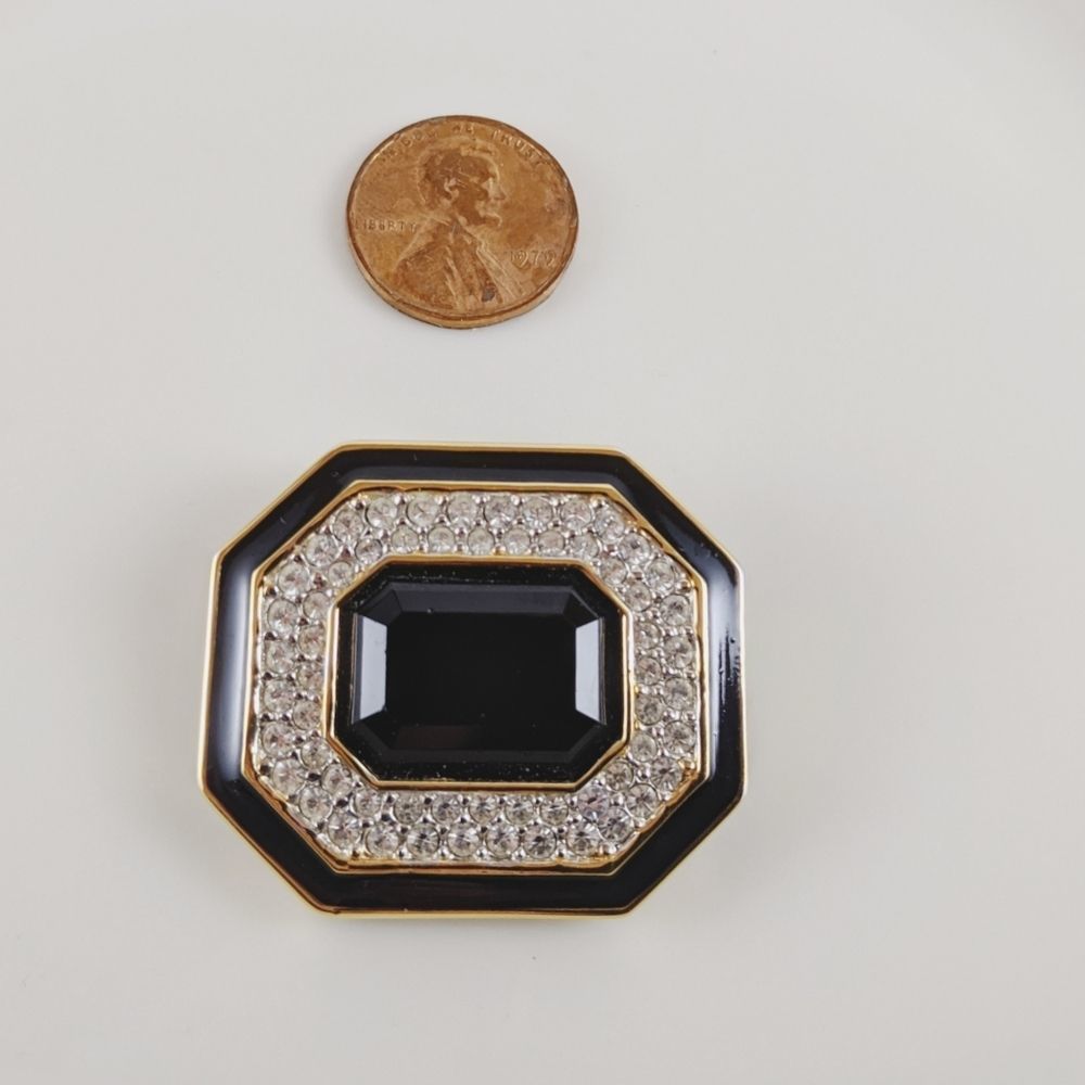S.A.L. Swarovski Vintage Gold Black Enamel Brooch